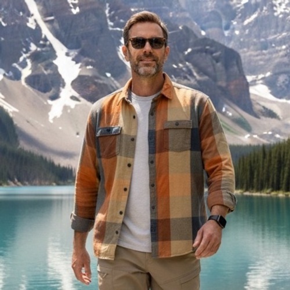 Howler Bros Mens XL Flannel Shirt Plaid Colorblock Elbow Patches HB-01238 Orange